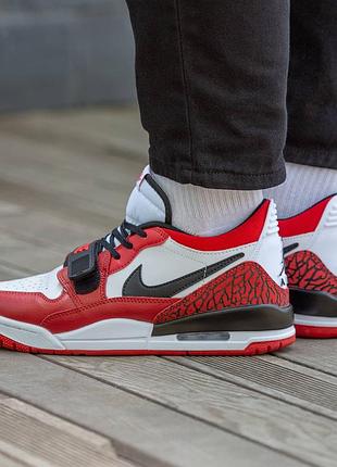 Кроссовки мужские, кроссовки женские, 1в1 люкс качество, кожа, air jordan legacy low white red, inter-1351