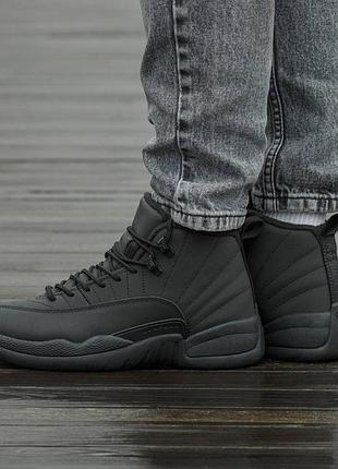 Кросівки чоловічі, кросівки жіночі, 1в1 люкс якість, шкіра, air jordan retro 12 black, inter-2596