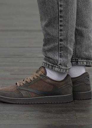 Кросівки чоловічі, кросівки жіночі, 1в1 люкс якість, шкіра, air jordan 1 retro low og sp travis scott velvet, inter-2452