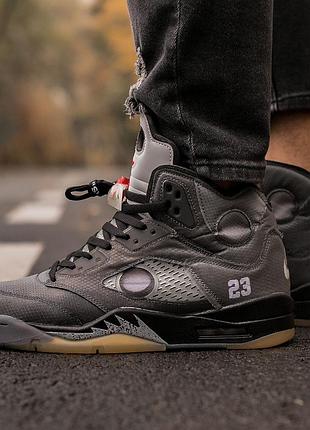 Кросівки чоловічі, кросівки жіночі, 1в1 люкс якість, шкіра, air jordan retro 5 x off white, inter-668