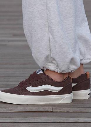Кросівки чоловічі, кросівки жіночі, 1в1 люкс якість, шкіра, vans knu skool brown, inter-2845