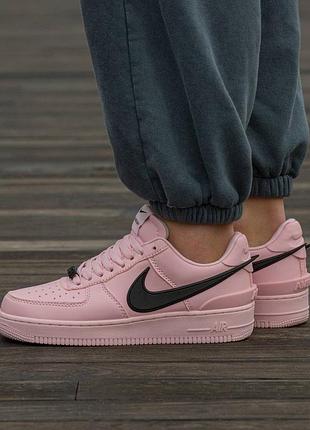 Кроссовки мужские, кроссовки женские, 1в1 люкс качество, кожа, nike air force x ambush pink, inter-2456