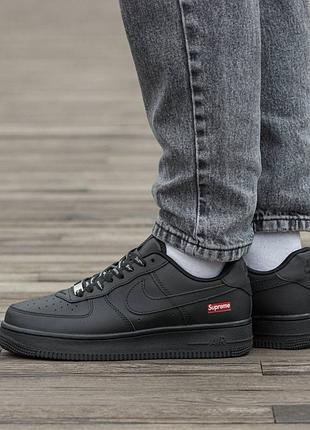 Кроссовки мужские, кроссовки женские, 1в1 люкс качество, кожа, nike air force 1 x supreme black red, inter-2562