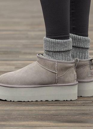 Кроссовки мужские, кроссовки женские, 1в1 люкс качество, кожа, ugg classic ultra mini platform boot grey, inter-1903
