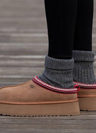 Кросівки чоловічі, кросівки жіночі, 1в1 люкс якість, шкіра, ugg tasman platform chestnut, inter-1905