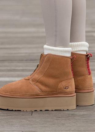 Кроссовки мужские, кроссовки женские, 1в1 люкс качество, кожа, ugg neumel platform zip slipper chestnut, inter-2382