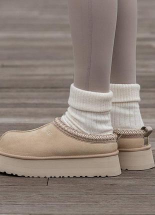Кросівки чоловічі, кросівки жіночі, 1в1 люкс якість, шкіра, ugg tasman platform beige, inter-2492