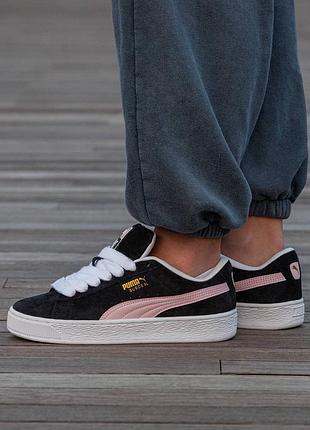 Кроссовки мужские, кроссовки женские, 1в1 люкс качество, кожа, puma suede xl black pink, inter-2250