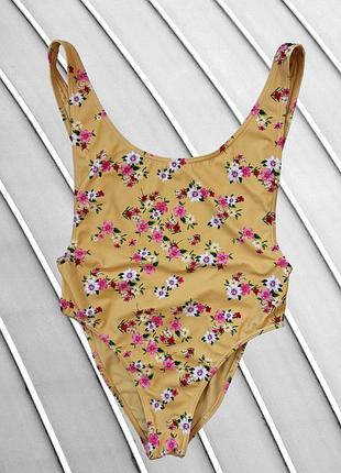 Женский желтый слитный купальник topshop eur 42 xl 48 50 оригинал топ-оп с цветочным принтом открытая спинка 50