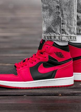 Кросівки чоловічі, кросівки жіночі, 1в1 люкс якість, шкіра, air jordan retro 1 black red, inter-980