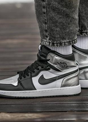 Кроссовки мужские, кроссовки женские, 1в1 люкс качество, кожа, air jordan retro 1 black\silver, inter-994