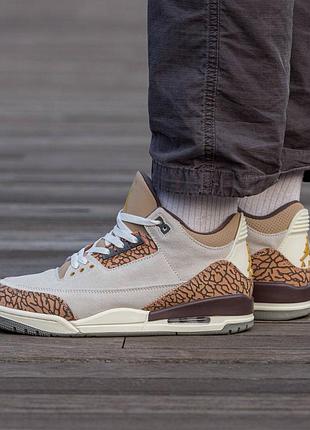 Кросівки чоловічі, кросівки жіночі, 1в1 люкс якість, шкіра, air jordan retro 3 suede grey\brown, inter-1563
