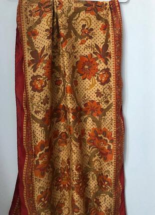 Индийский шелковый палантин 53х172 см (100% pure silk made in india, ручная стежка) / двусторонний шелковый шарф с восточным принтом