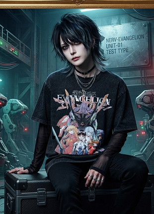 Футболка "neon genesis evangelion" у вінтажному стилі — гранж / альтернатива