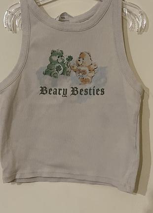 Майка дитяча для дівчаток бежева з принтом beary besties
