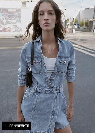 Стильна джинсова міні сукня сарафан комбінезон від zara довжини міні