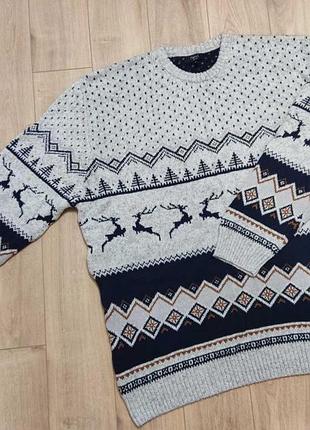 Теплый мужской свитер с оленями и скандинавским орнаментом.4xl.next