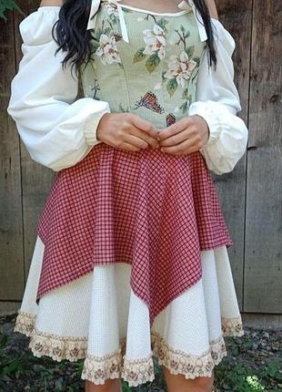 Спідниця жіноча/handmade/m-s/білий і червоний колір
