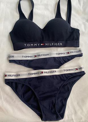 Комплект трусы и лифчик топ tommy hilfiger томи хилфигер оригинал 44 s 46 m хлопок