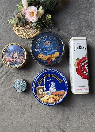 Набір вінтажних металевих коробок 5 шт denmark, jim beam