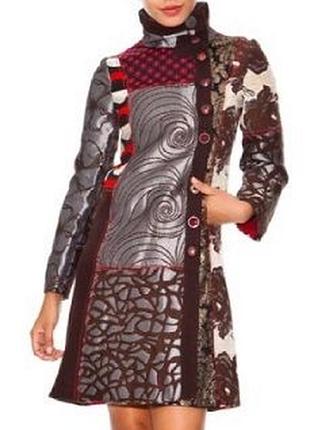Фирменное пальто в. стиле печворк/ l/ brend desigual