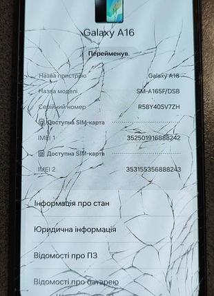 Смартфон samsung a16 8/256 black (sm-a165fzkceuc) (на запчасти или восстановления)