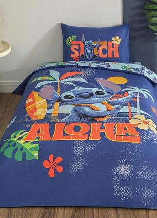 Подростковое постельное белье tac disney stitch aloha ранфорс полуторное на резинке