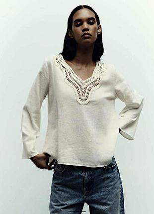 Рубашка из смесового льна zara