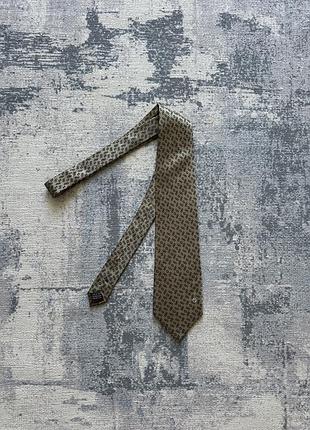 Бежева шовкова краватка чоловічий класичний геометричний галстук versace v2 classic silk tie оригінал розмір one size