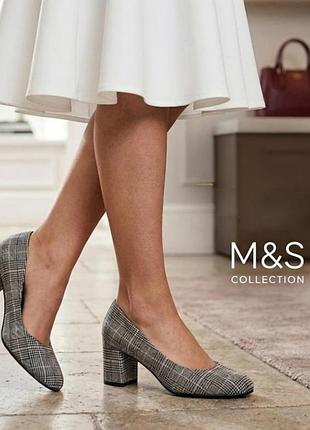 Стильные женские туфли m&amp;s в клетку серого цвета материал текстиль размер 37,5/38