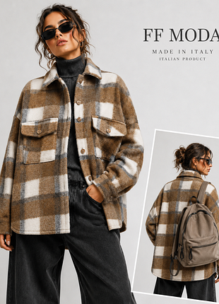 Тепла вовняна куртка-сорочка оверсайз ff moda made in italy, карта