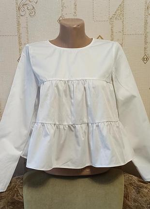 Zara стильна жіноча біла блузка вільного крою з довгим рукавом в ідеалі розмір  xs🥰