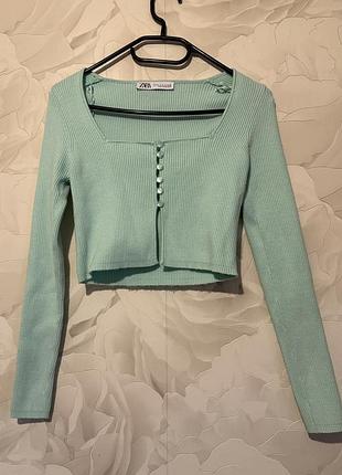 Кардиган в рубчик zara с длинными рукавами