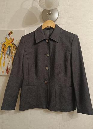 Шерстяной темно-серый жакет / пиджак woolmark с перламутровыми пуговицами.