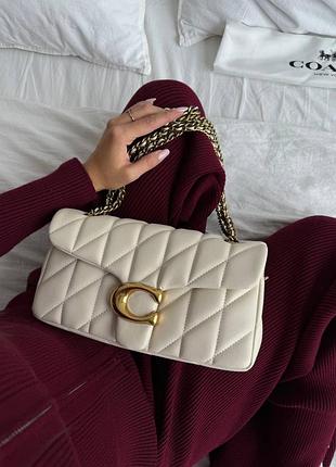 Coach tabby premium натуральная кожа брендовая сумочка бежевая люкс
