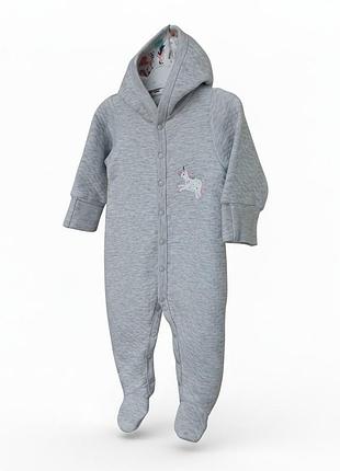 Чоловічок з капюшоном верхній фламінго, тканина капітон, сірий, розмір 74