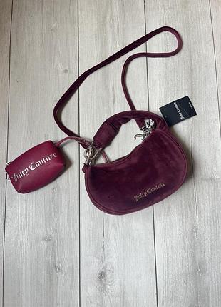 Бордова велюрова сумка-хобо juicy couture blossom small hobo з міні-косметичкою