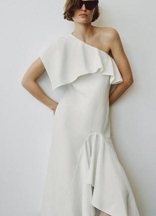 Оригинальное асимметричное платье с воланами из льна из новой коллекции zara woman ♀️ new original.