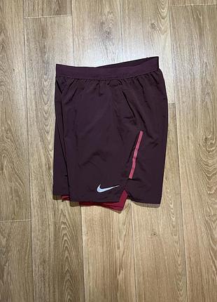 Спортивні шорти nike 2в1 з підкладкою, бордові, розмір m