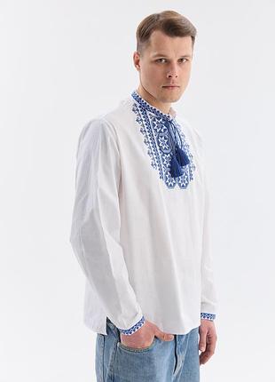 Чоловіча вишиванка зірка (еко-бавовна) тканина біла, орнамент синій