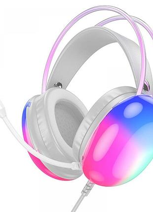 Ігрові навушники повнорозмірні hoco w109 rich usb/aux 2 m rgb white (32762_2954153)