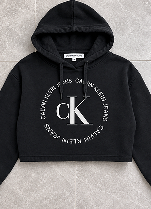 Calvin klein jeans жіноче укорочене худі hoodie crop logo m чорне
