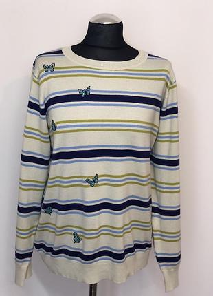 Xl, яскравий джемпер світшот bonmarche в смужку з вишивкою метелики