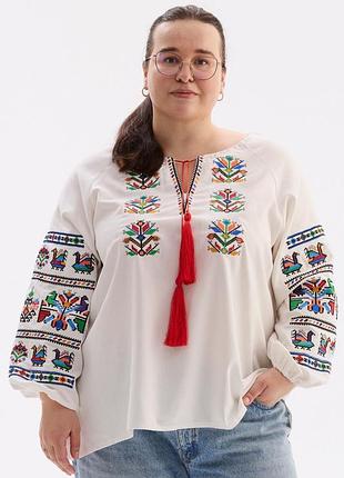 Жіноча вишиванка подільська, тканина біла, орнамент різнокольоровий