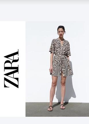 🌿🌵🌿коротка сукня-сорочка zara з льону та віскози з принтом