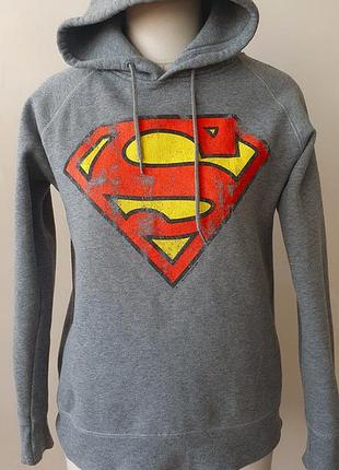 Худі superman logos hire, сіре, розмір m (s оверсайз) жіноче стильне на холодну погоду