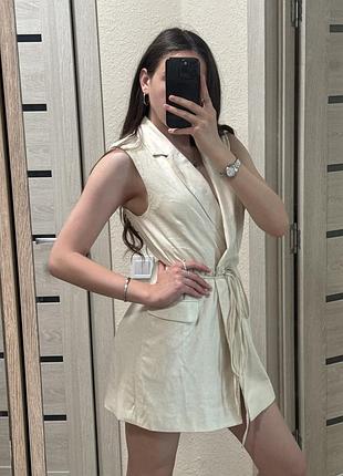 Сукня лляна stradivarius бежева костюмна