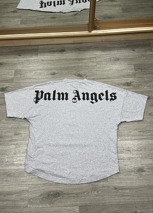 Оверсайз футболка palm angels серый меланж с готическим логотипом на спине брендовая женская мужская унисекс оригинал размер l