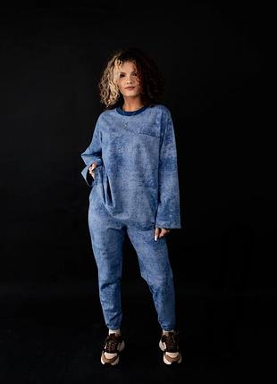 Костюм жіночий оверсайз (лонгслів і штани джогери) блакитний km(lpd)-2 5xl