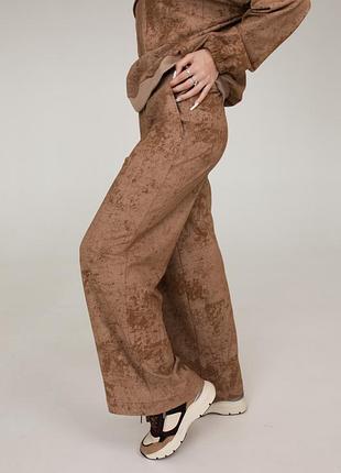 Штаны женские трикотажные широкие палаццо двунитка коричневые shpmzx-4 l-xl